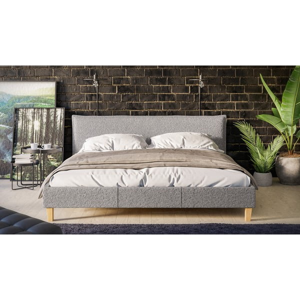 Szare tapicerowane łóżko dwuosobowe ze stelażem 180x200 cm Tina – Ropez-image-1