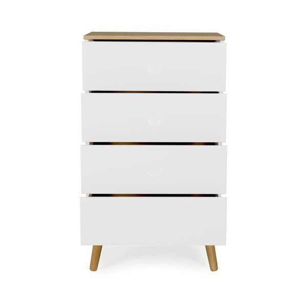 Biała komoda z nogami z drewna dębowego i 4 szufladami Tenzo Dot, szer. 55 cm-image-2