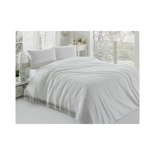 Biała bawełniana lekka narzuta na łóżko dwuosobowe Pique, 220x240 cm-image-1