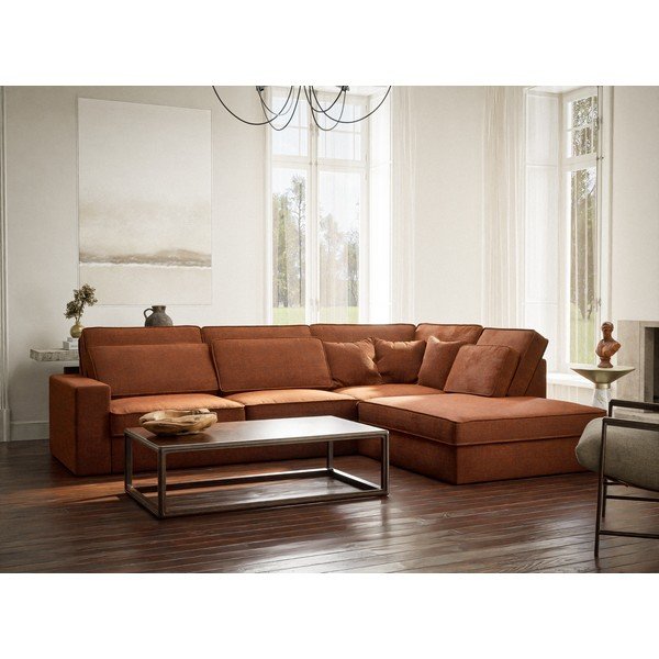 Narożnik z tkaniny szenilowej (prawostronny/w kształcie litery L) w kolorze miedzi Kirou – Maison de Rêve-image-1