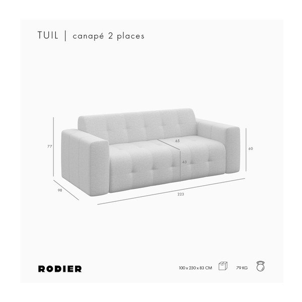 Szara aksamitna sofa 223 cm Tuil – Rodier-image-4