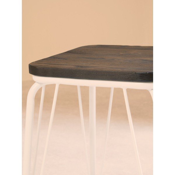 Biały/w ciemnym naturalnym kolorze stołek z litego drewna wiązu District – Premier Housewares-image-4