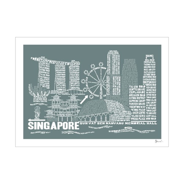 Plakat Singapore Grey&White, 50x70 cm