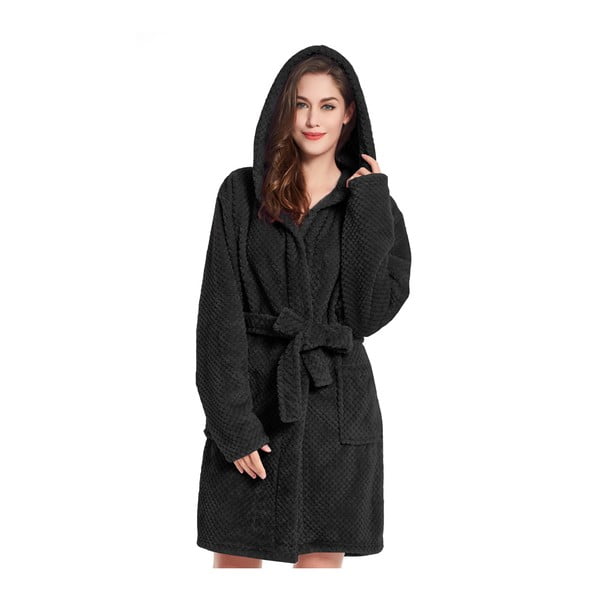 Czarny szlafrok z mikrowłókna unisex DecoKing Sleepyhead, rozm. XS