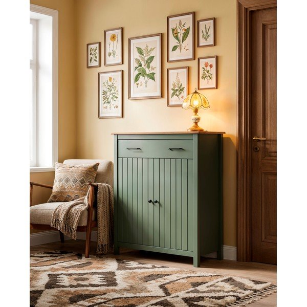 Zielono-naturalna wysoka komoda z litego drewna sosnowego 90x110 cm Miranda – Marckeric-image-1