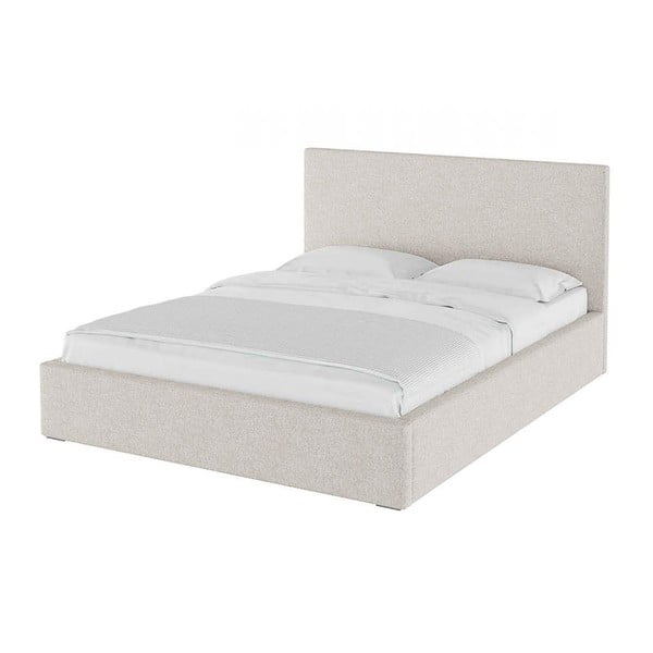 Beżowe tapicerowane łóżko dwuosobowe ze schowkiem i stelażem 180x200 cm Bufo Bed – MESONICA