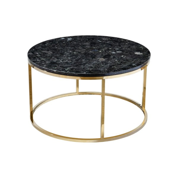 Czarny granitowy stolik z konstrukcją w kolorze złota RGE Crystal, ⌀ 85 cm