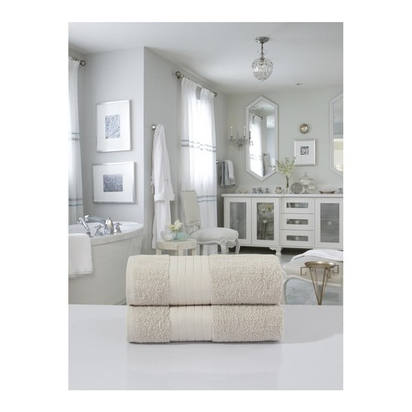 Beżowe bawełniane ręczniki kąpielowe frotte zestaw 2 szt. 70x140 cm – Good Morning-image-2