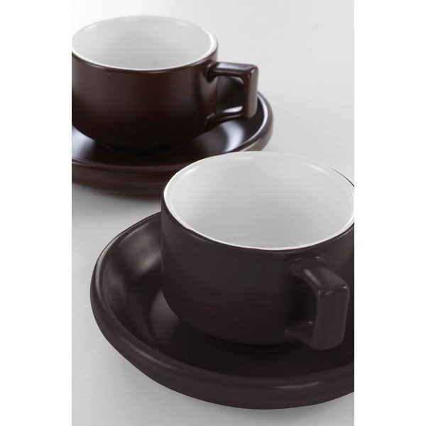 Brązowe filiżanki zestaw 4 szt. ze spodkiem ceramiczne 300 ml Thelma – Jotex-image-3