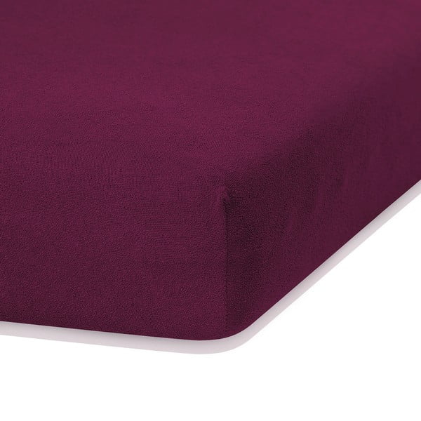 Ciemnofioletowe prześcieradło elastyczne z dużym dodatkiem bawełny AmeliaHome Ruby, 200x120-140 cm