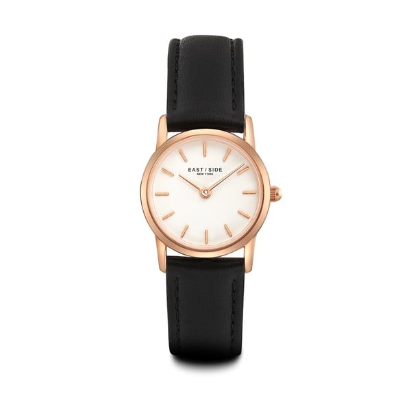 Zegarek damski z czarnym skórzanym paskiem i cyferblatem w kolorze różowego złota Eastside Elridge