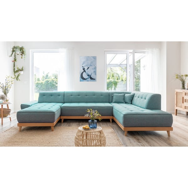 Turkusowy rozkładany narożnik (prawostronny/w kształcie litery U) Dazzling Daisy – Miuform-image-1