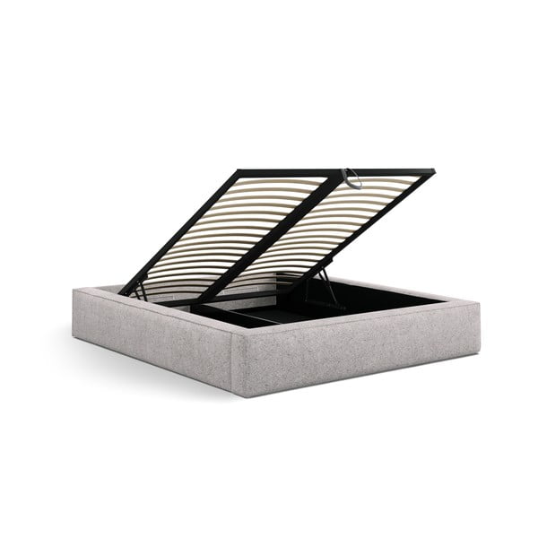 Beżowe tapicerowane łóżko dwuosobowe ze schowkiem i stelażem 160x200 cm Simon – Micadoni -image-3