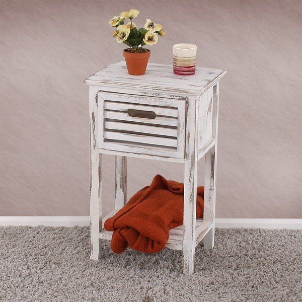 Biała szafka nocna na nóżkach Mendler Shabby-image-1