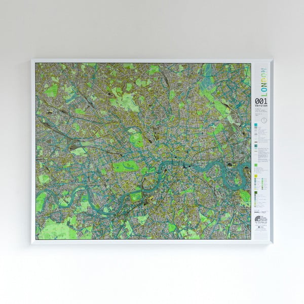 Zielona magnetyczna mapa Londynu Street Map, 130x100 cm