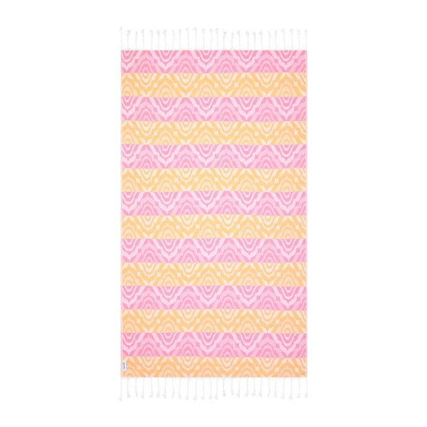 Żółto-różowy ręcznik kąpielowy hammam Begonville Janine, 180x100