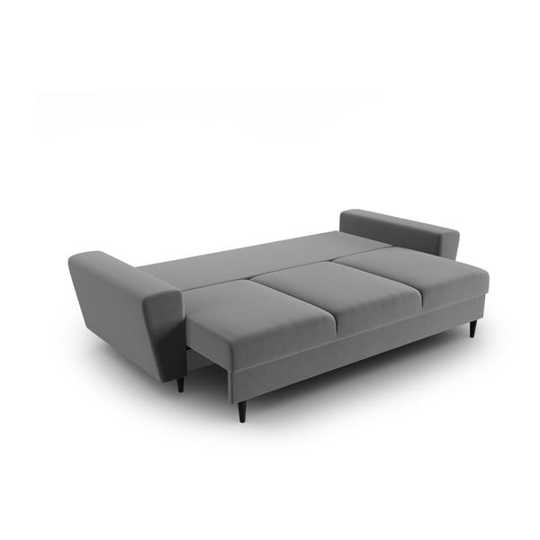 Jasnoszara aksamitna rozkładana sofa ze schowkiem 235 cm Kyoto – Cosmopolitan Design-image-2