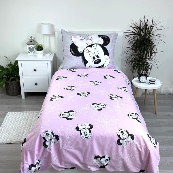 Różowa/szara bawełniana pościel dziecięca jednoosobowa 140x200 cm Minnie Beautiful – Jerry Fabrics-image-2