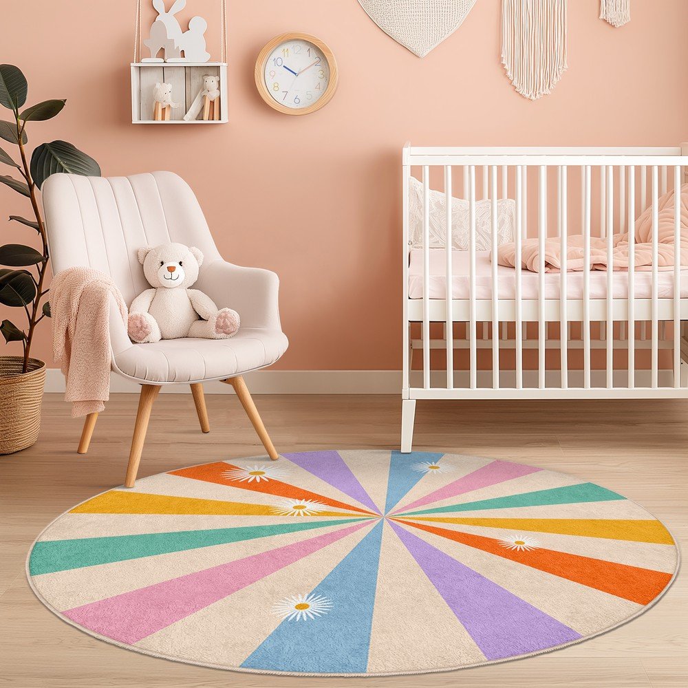 Dywan dziecięcy odpowiedni do prania ø120 cm Rainbow Daisy – Mila Home (zdjęcie 5)