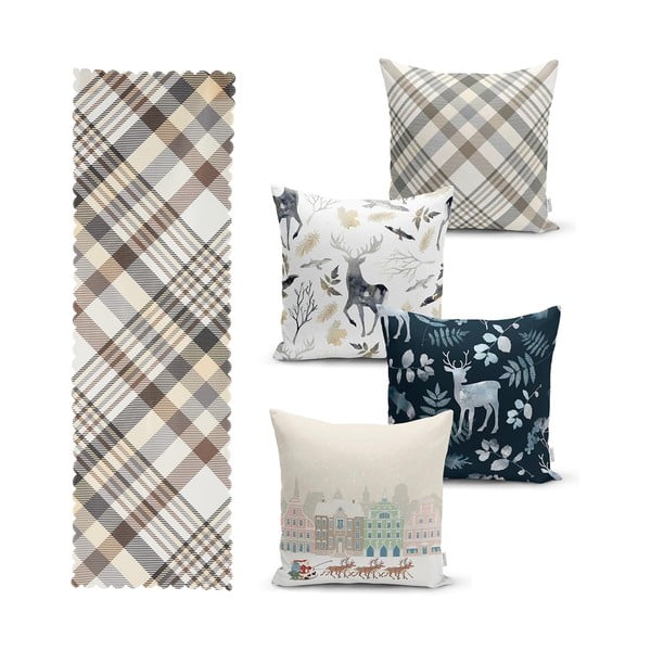 Zestaw 4 świątecznych poszewek na poduszki i bieżnika Minimalist Cushion Covers Holiday Season