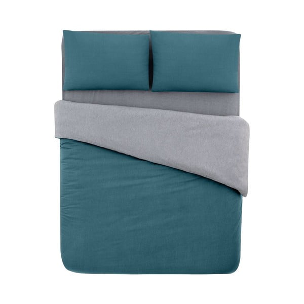 Morsko-szara bawełniana pościel jednoosobowa z prześcieradłem 160x220 cm – Mila Home