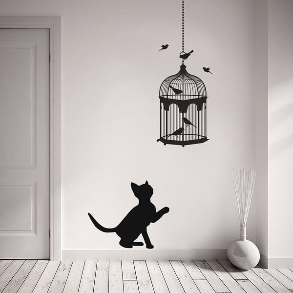 Naklejka dekoracyjna na ścianę Kot i ptaszki