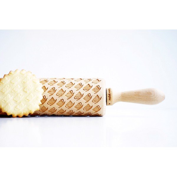 Drewniany grawerowany wałek do ciasta Valek Tea Cups-image-1