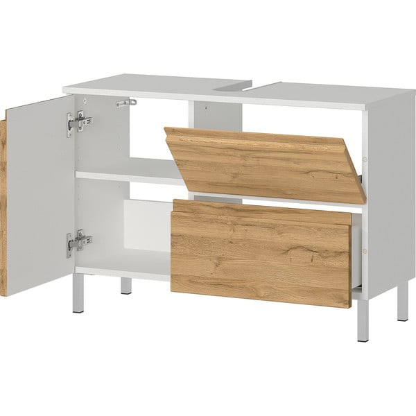 Biała szafka pod umywalkę w dekorze dębu 80x56 cm Torrance – Germania-image-3