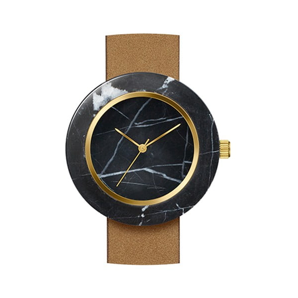 Czarny marmurkowy zegarek z brązowym paskiem Analog Watch Co. Marble
