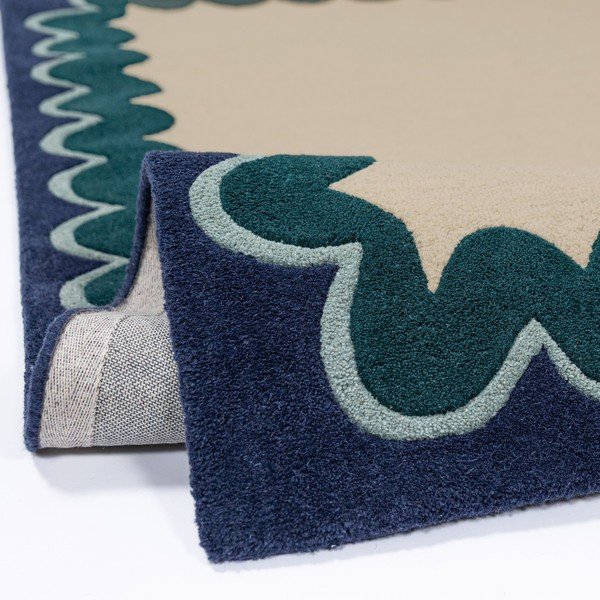Wełniany chodnik tkany ręcznie w naturalnym kolorze/zielononiebieski 80x230 cm Wiggle Wool – Flair Rugs-image-4