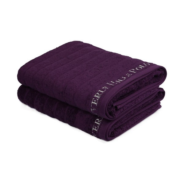 Zestaw 2 fioletowych ręczników bawełnianych, 140x70 cm