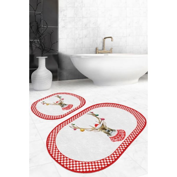 Czerwono-białe dywaniki łazienkowe zestaw 2 szt. 60x100 cm – Mila Home