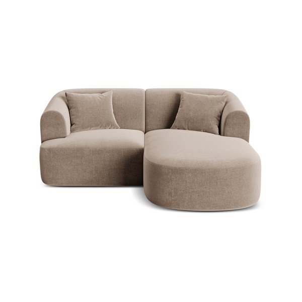 Jasnobrązowy aksamitny narożnik (prawostronny/z szezlongiem) Campi – Cosmopolitan Design