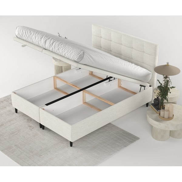 Kremowe tapicerowane łóżko dwuosobowe ze schowkiem 160x200 cm Senses – Maison de Rêve-image-2