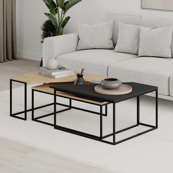 Stoliki z blatem w dekorze dębu zestaw 3 szt. 70x110 cm Titan – Marckeric-image-2