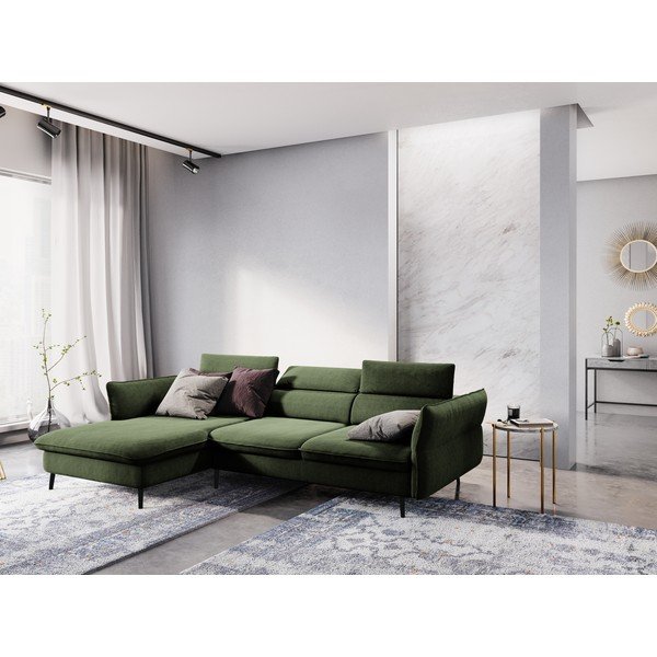 Ciemnozielona 5-osobowa sofa rozkładana ze schowkiem Milo Casa Dario, lewy róg-image-1