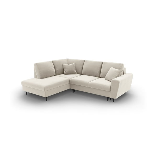 Beżowy aksamitny rozkładany narożnik ze schowkiem (lewostronny/w kształcie litery L) Kyoto – Cosmopolitan Design-image-1