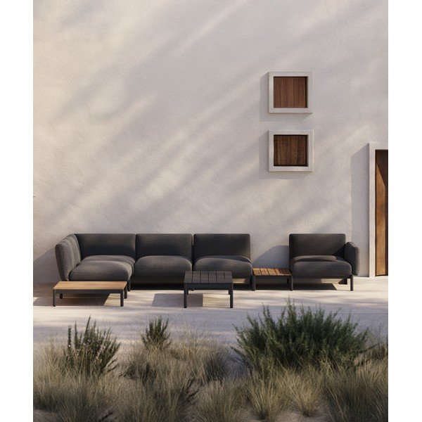 Ciemnoszara tapicerowana sofa ogrodowa (lewostronna) Sorells – Kave Home-image-1
