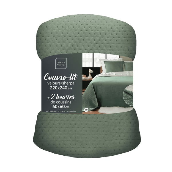 Zielony zestaw narzuty na łóżko i poszewki na poduszkę z materiału sherpa 220x240 cm Mylene – douceur d'intérieur-image-3