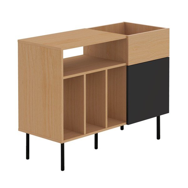 Czarna niska komoda w dekorze dębu na płyty gramofonowe 100x80 cm Viny – TemaHome-image-2