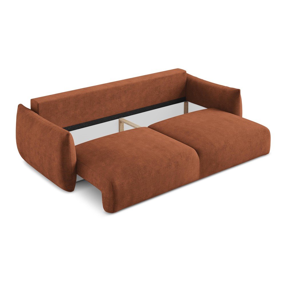 Rozkładana sofa z tkaniny szenilowej w kolorze terakoty 230 cm Leila – Makamii (zdjęcie 4)