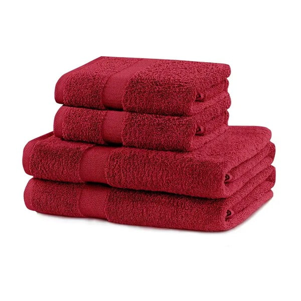 Czerwone bawełniane ręczniki zestaw 4 szt. frotte Marina – DecoKing