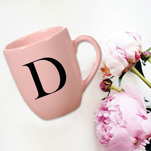 Różowy kubek ceramiczny Vivas Letter D, 330 ml