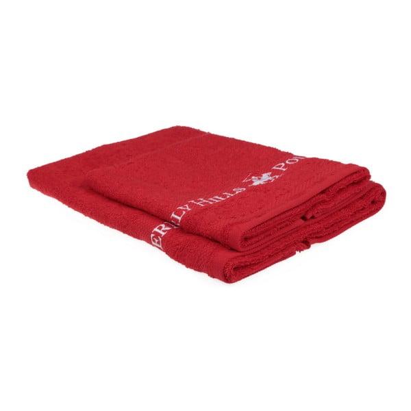 Zestaw 2 czerwonych ręczników Beverly Hills Polo Club Tommy Yazi