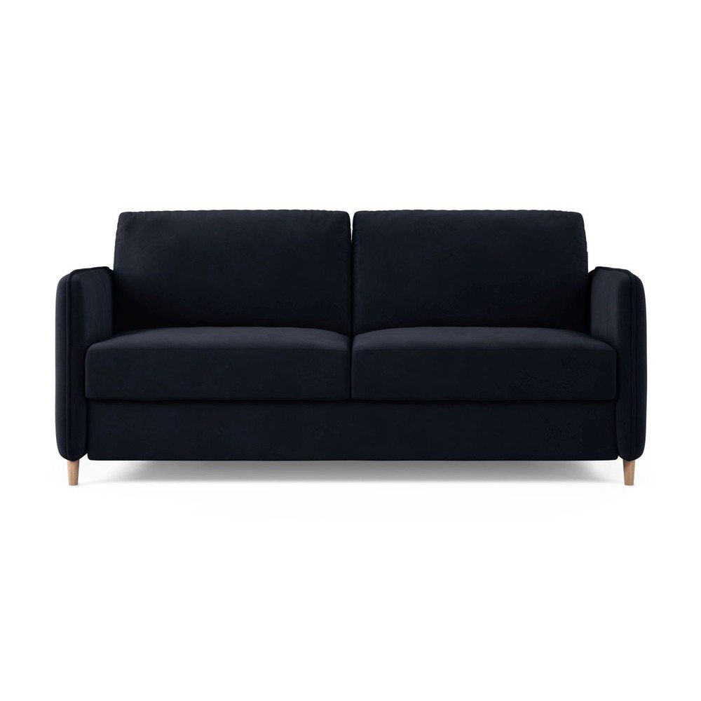 Niebieska aksamitna sofa do spania 184 cm Simo – Micadoni