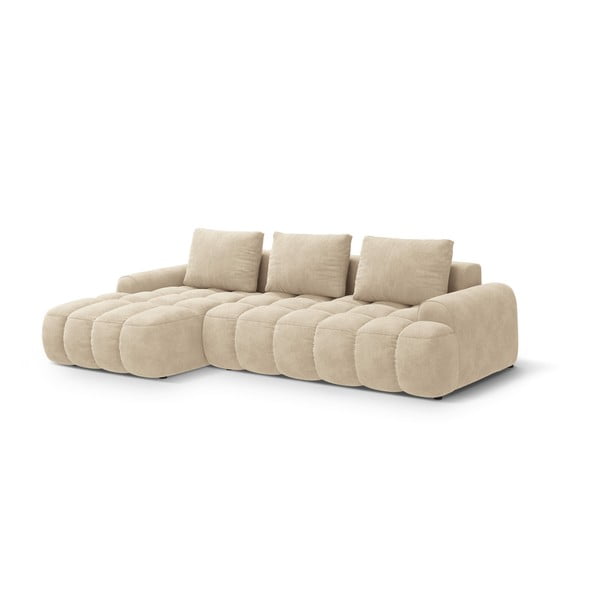 Beżowy aksamitny rozkładany/ze schowkiem narożnik (lewostronny/z szezlongiem) Linz – Cosmopolitan Design-image-2