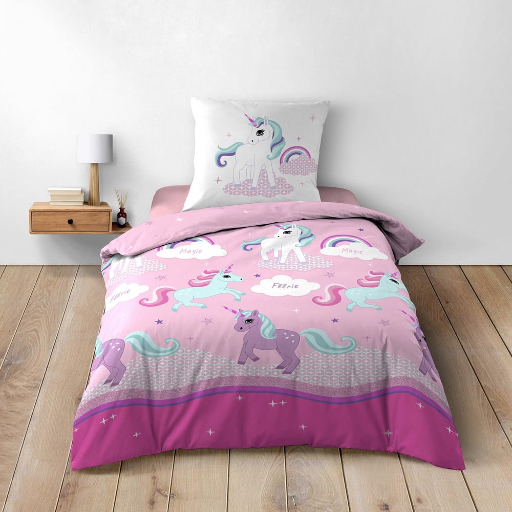 Różowa bawełniana pościel dziecięca jednoosobowa 140x200 cm Licorne – douceur d'intérieur (zdjęcie 6)