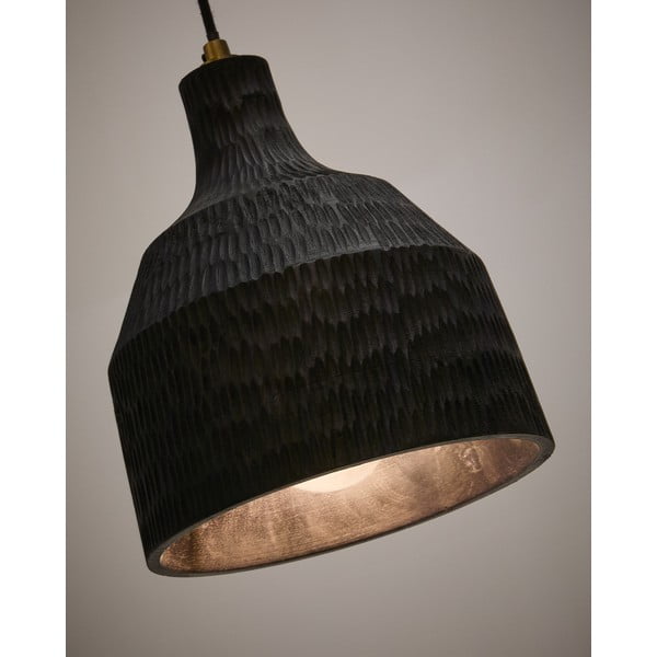 Czarna lampa wisząca z drewnianym kloszem ø 21 cm Amire – Kave Home-image-3