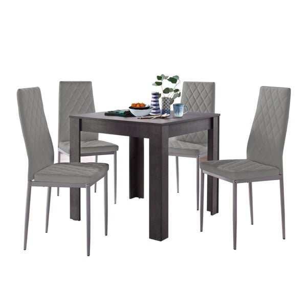 Komplet stołu do jadalni w dekorze betonu i 4 szarych krzeseł do jadalni Støraa Lori and Barak, 80x80 cm