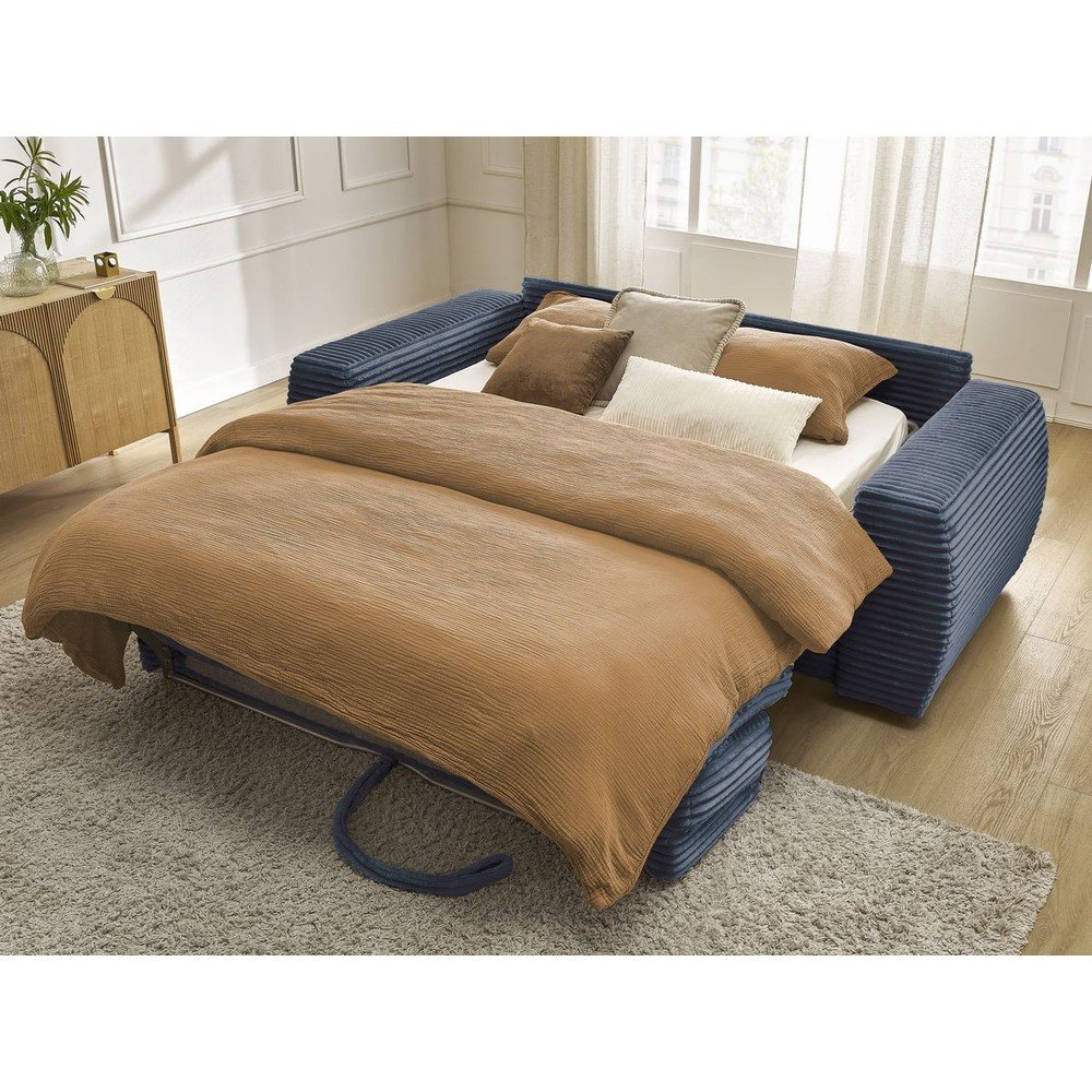 Ciemnoniebieska sztruksowa rozkładana sofa do spania 240 cm Hugo – Bobochic Paris (zdjęcie 3)